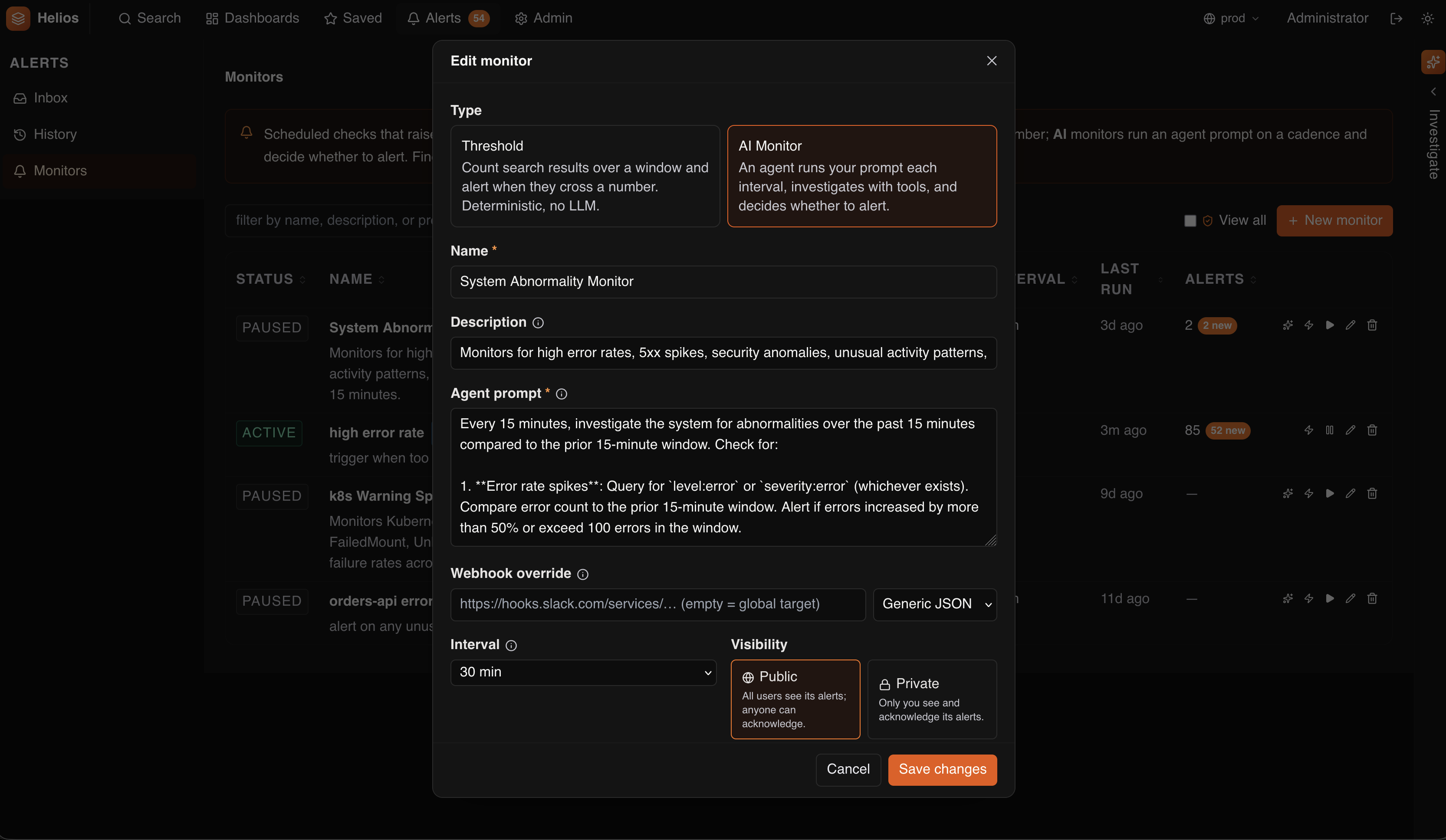The AI agent powered system anomaly detection monitor setup